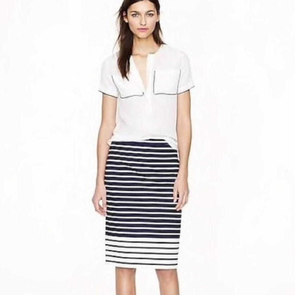 J. Crew Navy/White Striped Colorblock Pencil Skirt